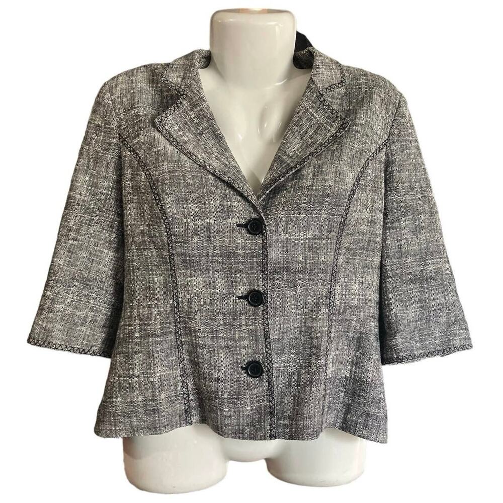 White House Black Market Womens Gray 3/4 Sleeve 3-Button Linen Blend Blazer SZ 8 - Picture 2 of 10